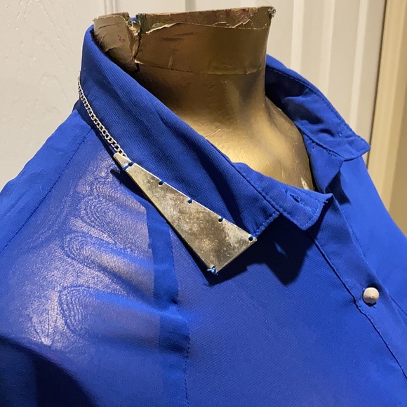 Royal blue sheer button up blouse - Picture 2 of 3